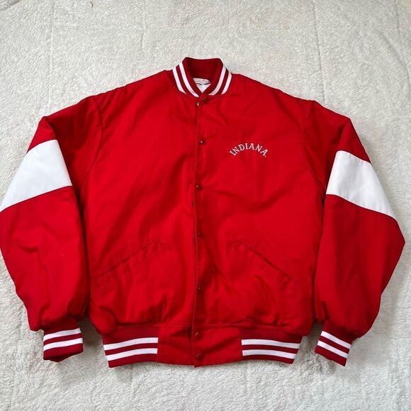 Vintage Button Up Indiana Red Bomber Jacket Coat - Picture 1 of 7
